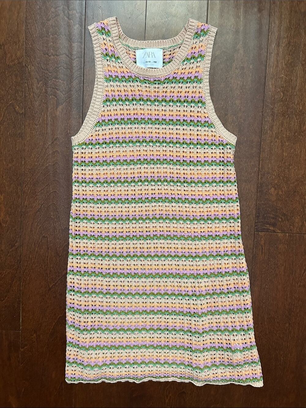 Zara Girls Open Knit Tank Dress in Multicolor Pastels, Size 11-12